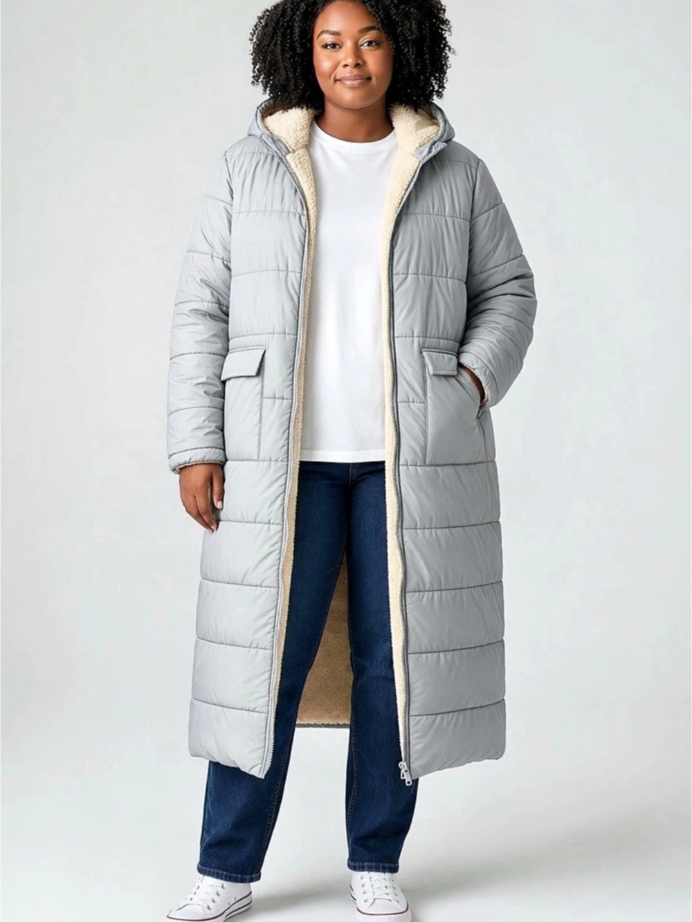 LEPUNUO Women's Gray Long Puffer Coat